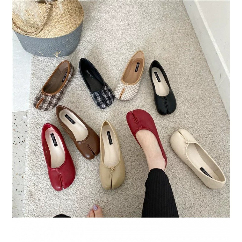 2024 Split-Toe Shoes for Women, Flat Spring and Autumn Mule Piglet Shoes, Split-Toe Lazy Slip-On Shoes for Women, Plaid