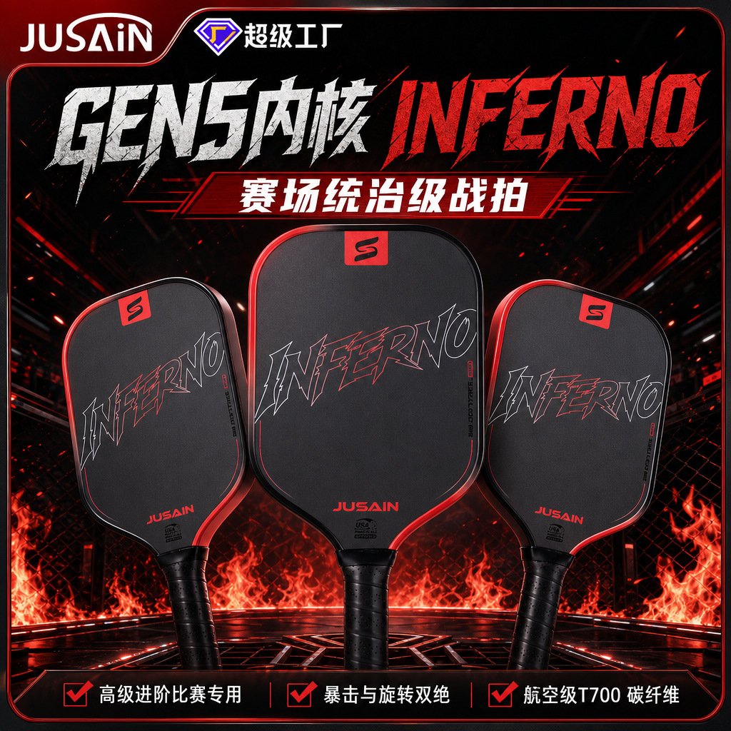 Jusain Carbon Fiber T700 Pickleball Racket Offensive Type with Thick Matte Surface Professional Competition-Grade Heat-Pressed Racket