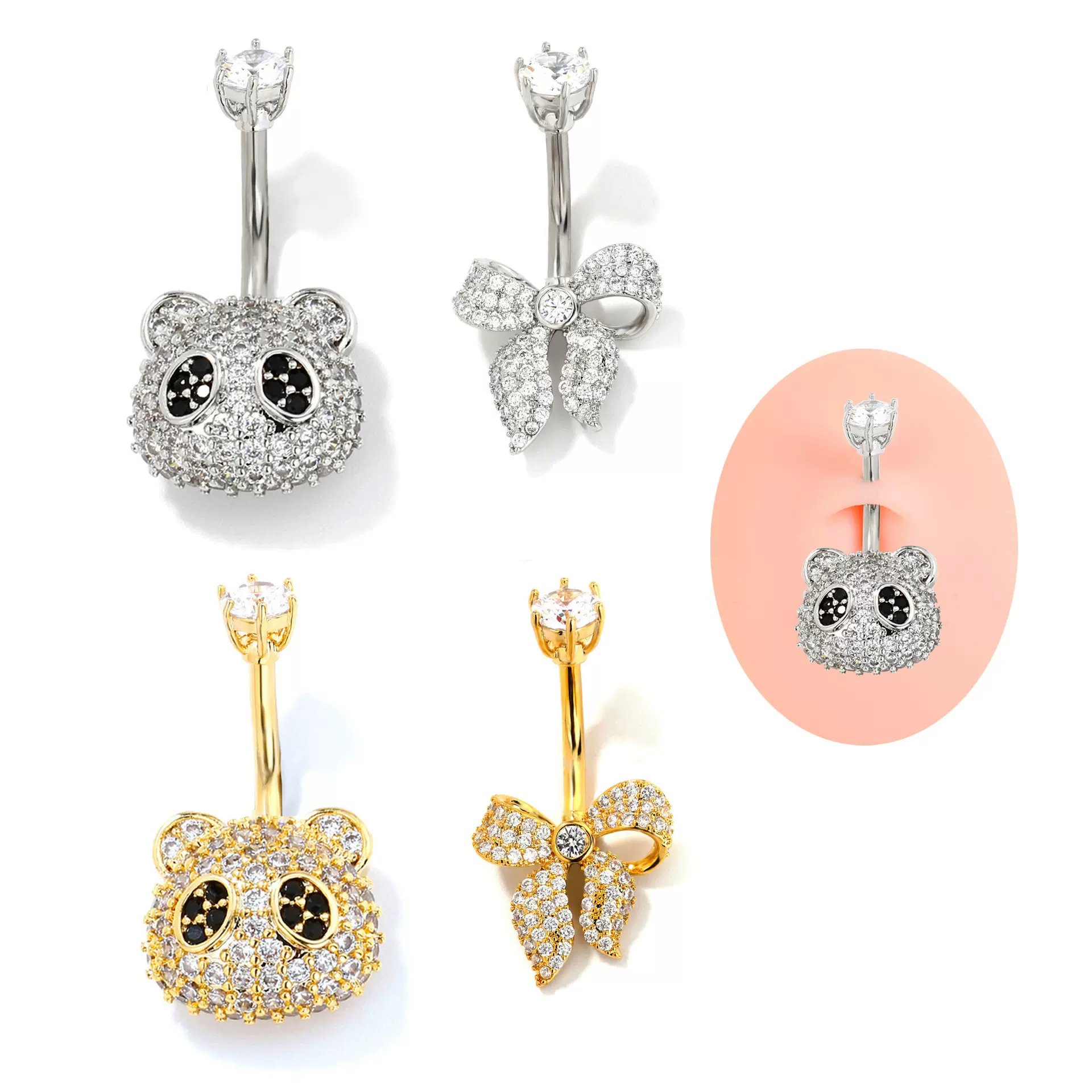 新款跨境欧美INS风个性蝴蝶不锈钢脐钉脐饰人体穿刺饰品女批发