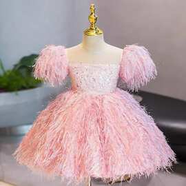 儿童公主裙小主持人女宝周岁礼服生日钢琴演出服花童小童t台走秀