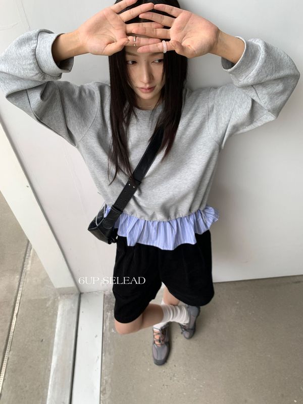 6UP韩系秋假两件条纹拼接卫衣女2025广州13行新款宽松慵懒50025|undefined