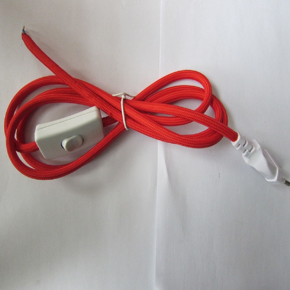 各种认证欧规圆插头编织圆电线带白色303 开关配套插头认证电源线