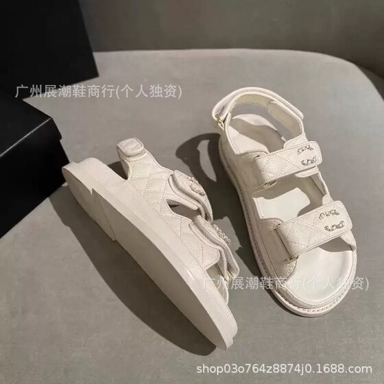 Genuine Leather C Home Style 2025 Velcro Platform Sandals Slip-on Beach Bund Sandals Women