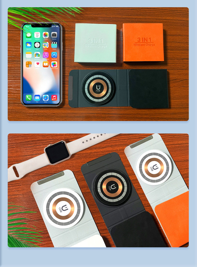 Caricabatterie wireless 3 in 1 trasparente magnetico e pieghevole, compatibile con dispositivi da 12-16 GB._voghion.com