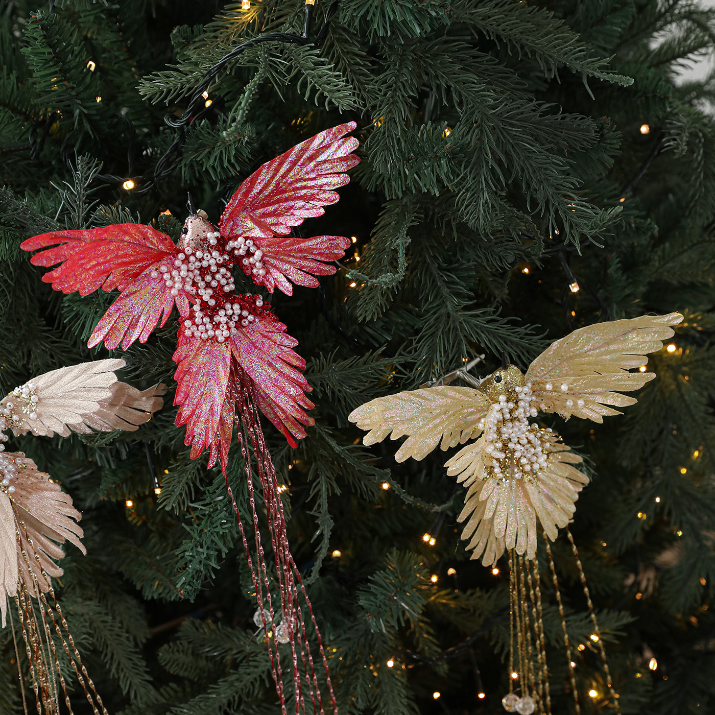 Decoración del árbol de Navidad pájaros clip de pájaros plumas de color simulación de pájaros jardinería ramas decoración accesorios