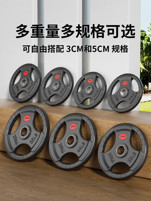 纯铸铁质杠铃片哑铃片金属三孔包胶杠铃杆小孔大孔健身家用商增肌|undefined