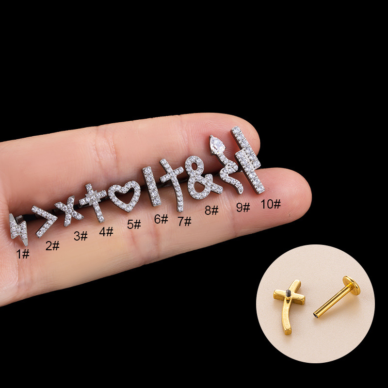 Fashion Heart Shape Titanium Steel Plating Zircon lip stud Ear Studs 1 Piece