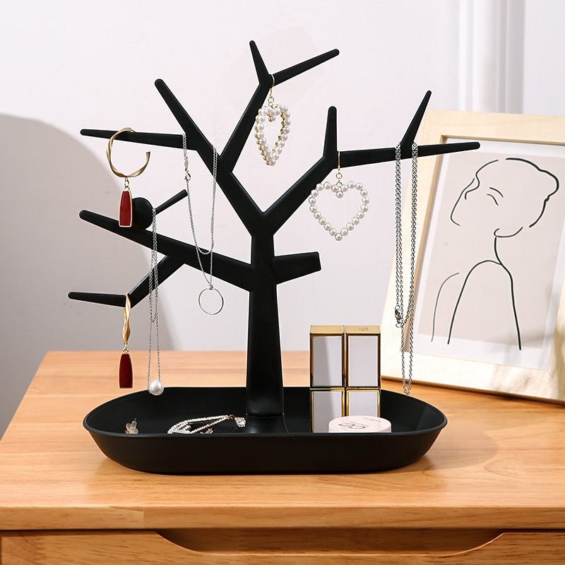 Soporte de exhibición de joyas con forma de árbol de astas de ciervo para pendientes y collares, organizador de escritorio con diseño de ciervo de dibujos animados.