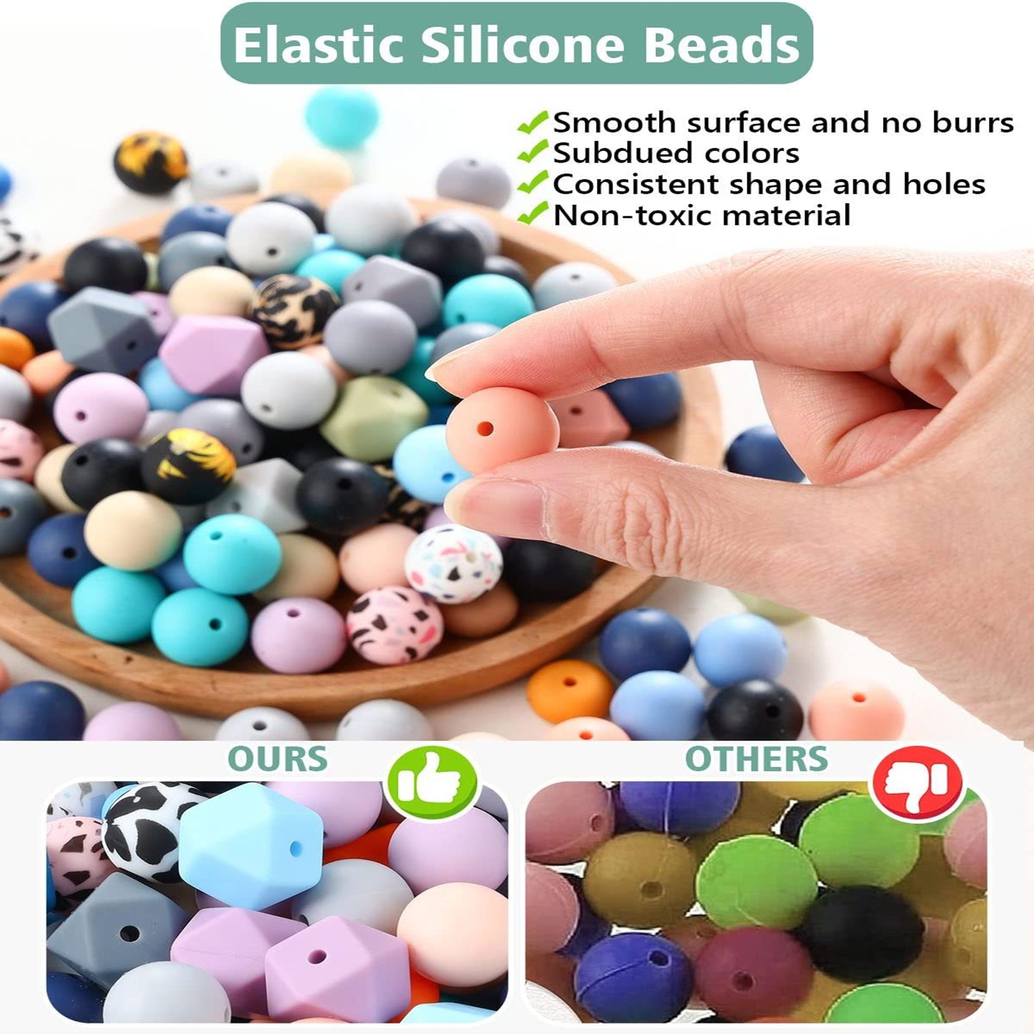 225 cuentas sueltas de silicona de colores 15mm Impresión de transferencia de agua de calidad alimentaria cuentas de silicona DIY Cadena de chupete accesorios pulsera de silicona