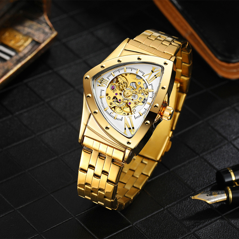 Brand European and American Men's Fashion Hollow Triangle Self-Winding Mechanical Watch Three-Pin Steel Band Mechanical Cross-Border Watch