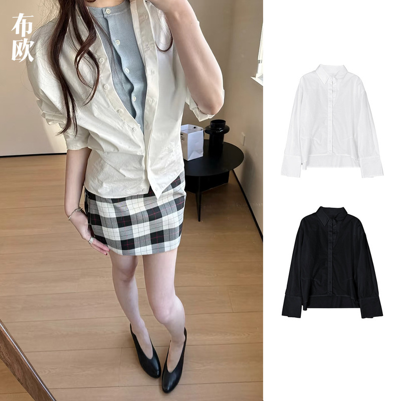 [Clearance, No Returns/Exchanges] Designer's New Versatile Off-Shoulder Silhouette Shirt with Fashionable Design for Women