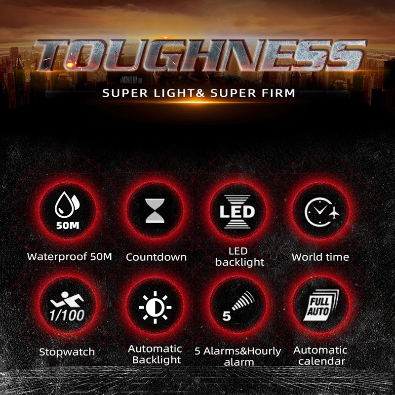 Reloj deportivo Reloj digital para estudiantes resistente al agua de fibra de carbono