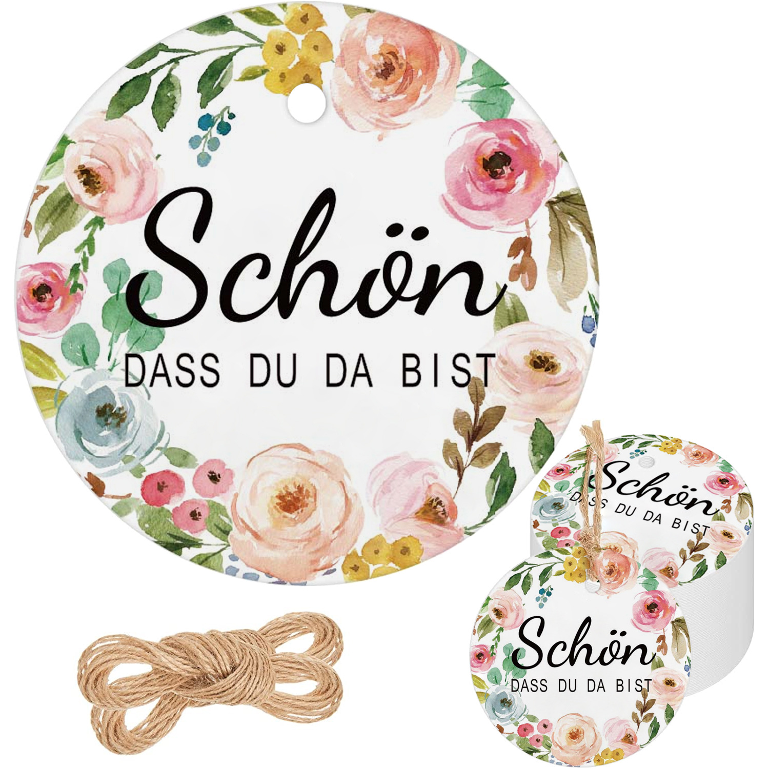 花类很高兴你来了SCHONDASS DU DA BIST吊牌婚礼德语卡纸礼品标签