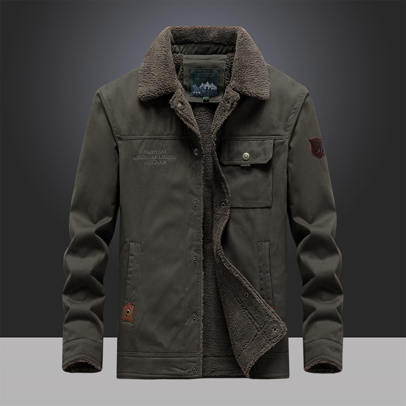 Chaqueta transfronteriza de invierno de hombres de mediana edad y camisa casual delgada de invierno de color sólido chaqueta suelta chaqueta de hombre