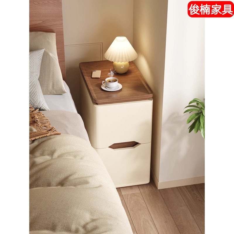 2025 New Small Home Bedroom Antique Cream Style Simple Modern Storage Cabinet Installation-Free Solid Wood Bedside Table