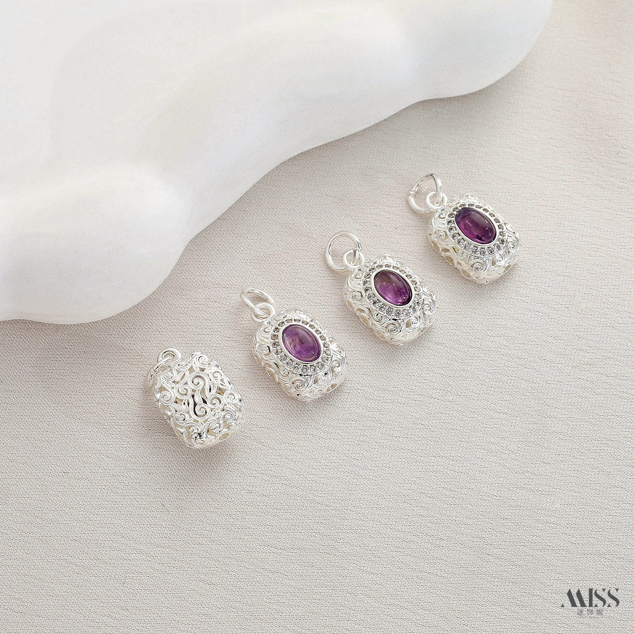 Inlaid with natural amethyst, plated with real gold and thick silver, angel and osmanthus drop-shaped decorative bead pendant DIY jewelry accessories