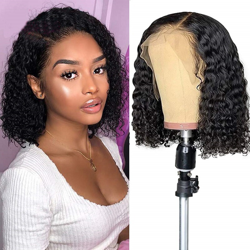 European and American wig chemical fiber front lace hand-woven wig small curly short hair high temperature silk head cover wig chemical fiber hair