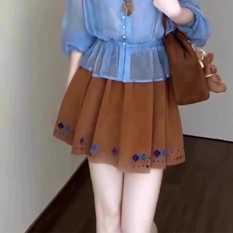 夏日搭配一整套大码胖mm防晒衬衫吊带半身裙减龄巨好看三件套装女|undefined