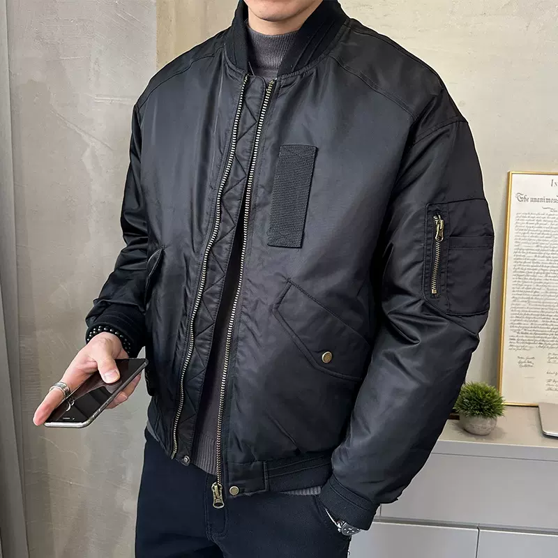 日系工装飞行夹克90白鸭绒羽绒服男冬季重工刺绣棒球领男士外套