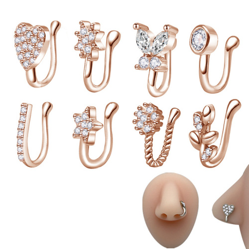 Amazon Bestseller: European & American Non-Piercing U-Shape Nose Ring with Zircon-Studded Star and Heart Design — Fake Nose Ring & Piercing Jewelry