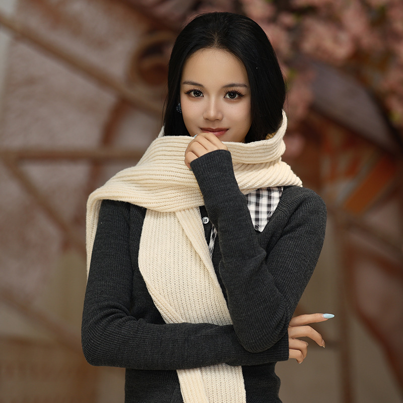 Cross-Border New Autumn and Winter Solid Color Knitted Versatile Scarf Shawl Winter Fashion Simple High-End Warm Scarf