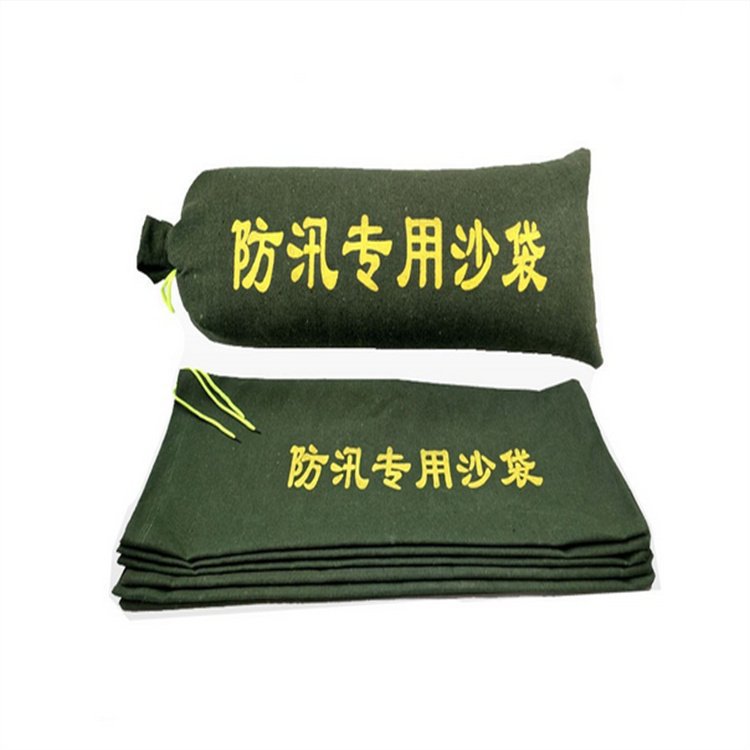 可装20kg沙子防汛袋绿色帆布防汛沙袋抗洪抢险抽绳式沙包河北