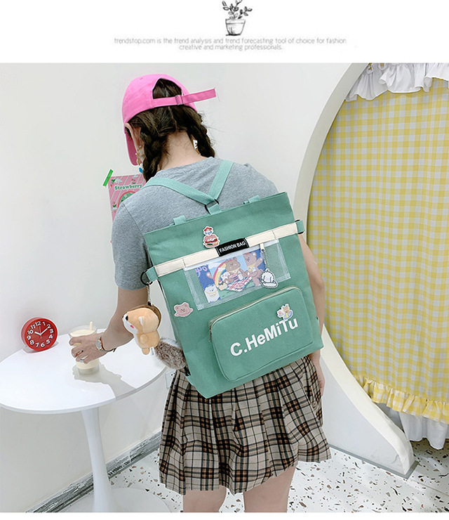 Korean-style canvas bag for girls with one shoulder, in the style of Harajuku, ulzzang, with a large capacity and contrasting colors, is a crossbody hand-held schoolbag for classes undefined