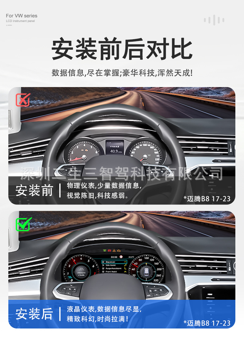 Suitable for Volkswagen Magotan B8/CC/Passat/ARTE0 car dashboard, five universal LCD dashboards