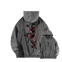 H 35226 Vintage Washed Anime Print Hoodie ���Ŷ���ӡ������
