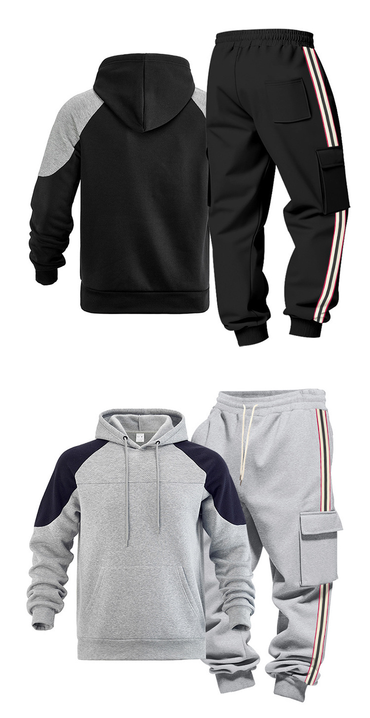 Men's Clothing Men's Heavyweight Casual Hooded Sweatshirt And Sweatpants Set Color Block Outdoor Commuter Style Loose Fit_viptrois.com