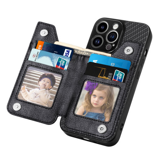 Carbon fiber pattern suitable for Apple 14 Pro Max phone case with wallet, iPhone 13 card holder stand phone shell