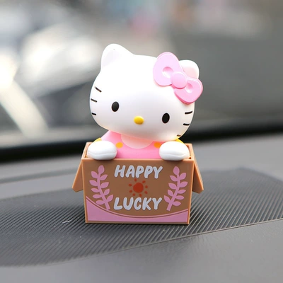 Solar Car Toy Dashboard | Car ornaments - pink-box-hellokitty-solar-model