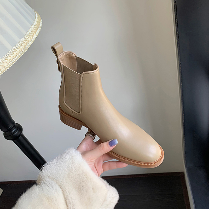 Botas cortas estilo Chelsea para mujer, nuevas botas de tubo elástico con punta redonda y tacón grueso para otoño e invierno, botas Martin con tacón grueso para mujer.