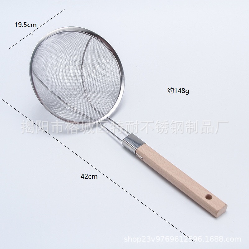 Colador de acero inoxidable con mango de madera – ideal para cocina y uso doméstico