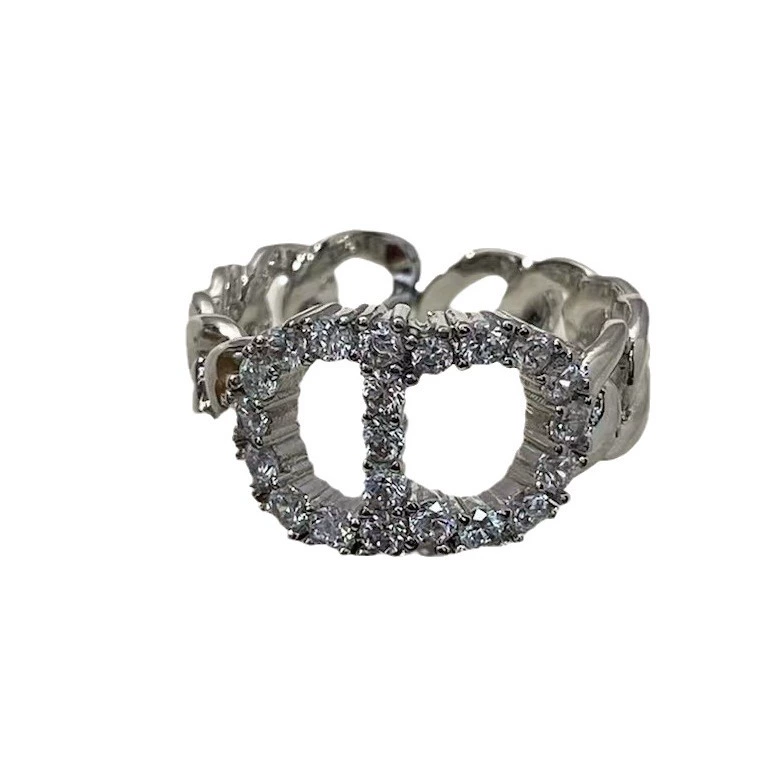 Adjustable ring, European style, diamond encrusted, light luxury style