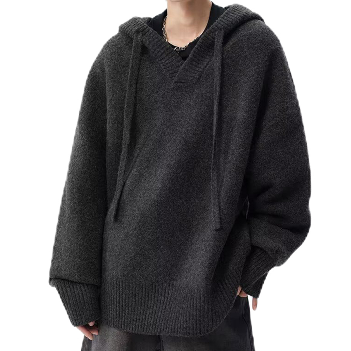 Explosiones transfronterizas de tamaño europeo suéter de punto con capuzas hombre cuello en V alta marca de moda perezosa fábrica al por mayor