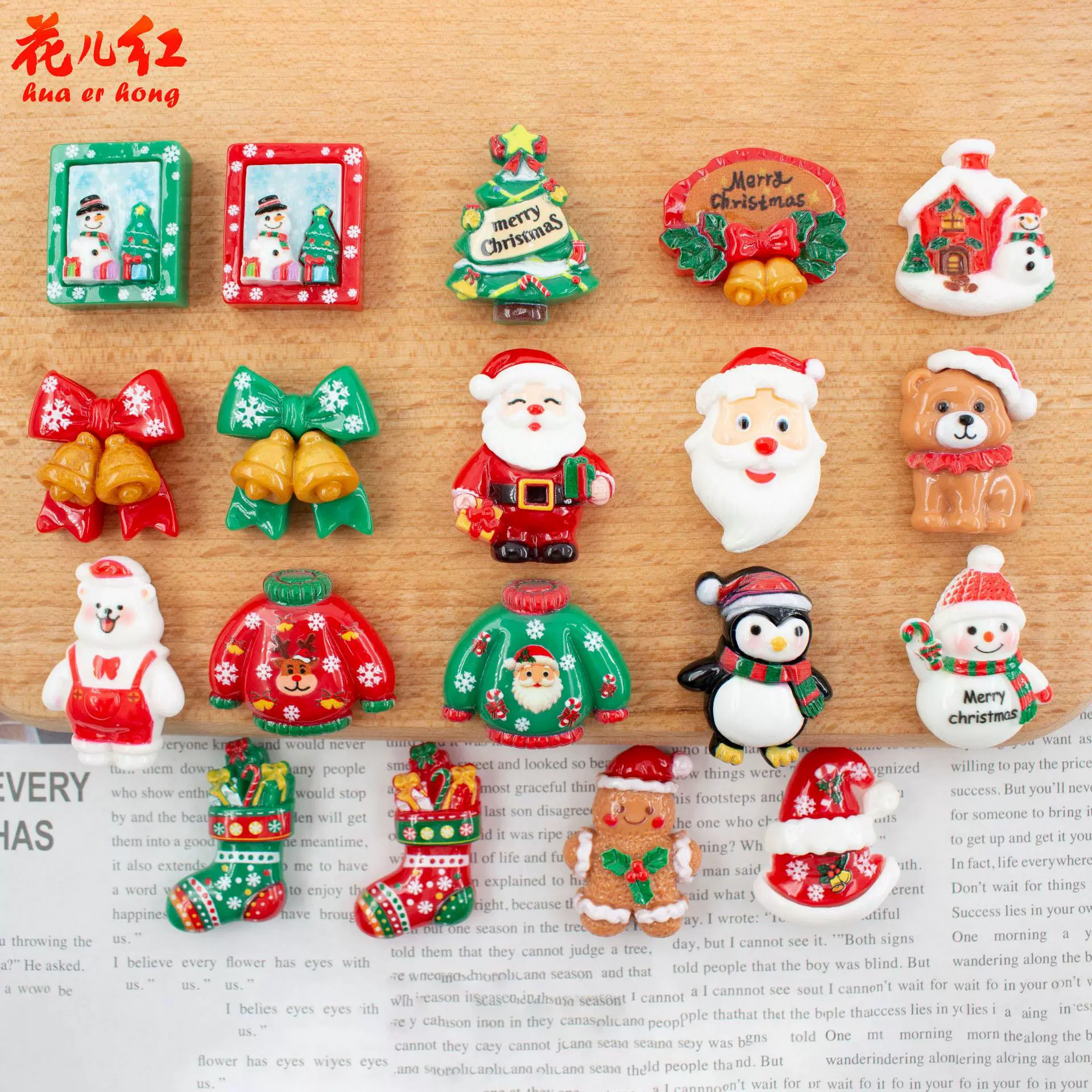 跨境新款亮面圣诞节系列 diy奶油胶树脂配件头饰吊饰手机壳贴片