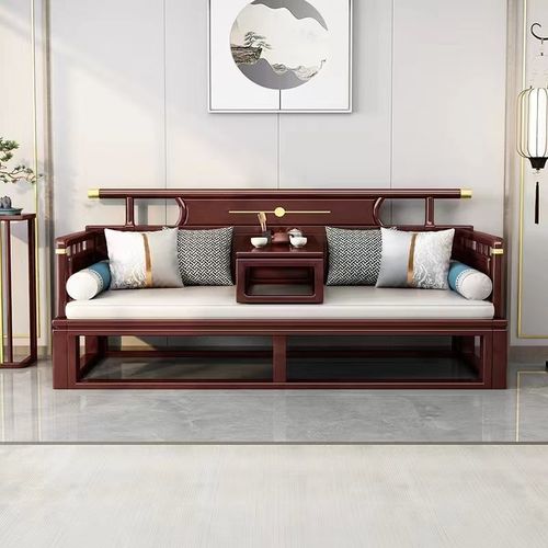 New Chinese-style solid wood Luohan bed with sliding sofa bed—foldable, dual-purpose, suitable for both small and large apartments, multi-functional living room double bed lounger.