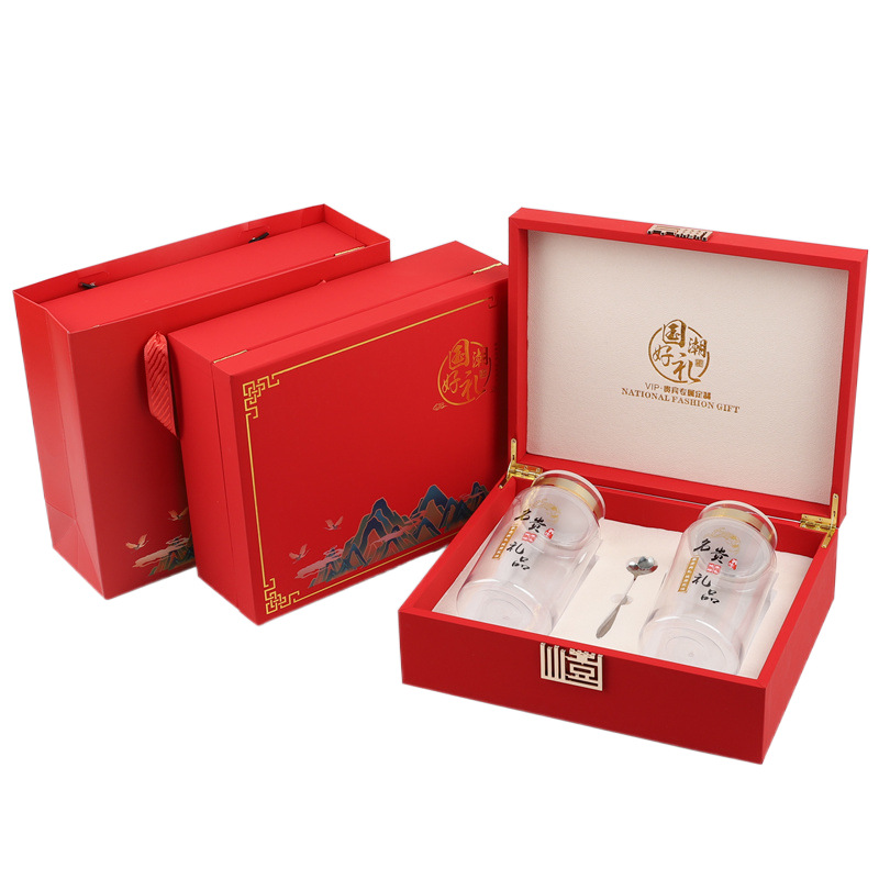 New national fashion gift American ginseng, scallop and dendrobium packaging box, double bottles of panax notoginseng powder and four treasure powder gift box, empty box