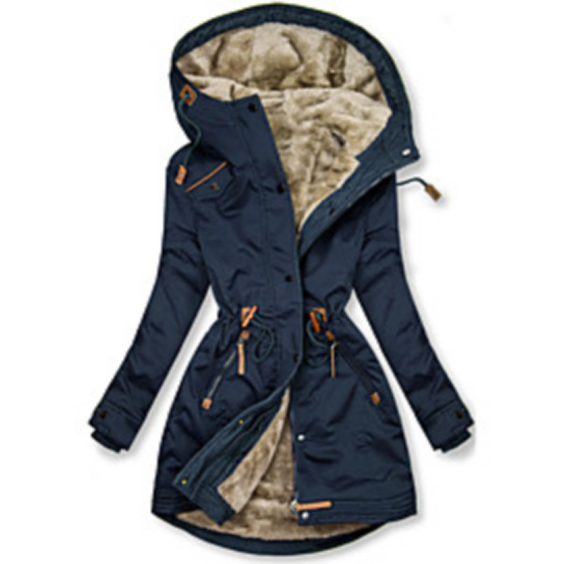 Abbigliamento da donna, cappotto invernale caldo con collo in pelliccia, da donna, con cerniera, a maniche lunghe, in cotone, sottile, con cappuccio_voghion.com