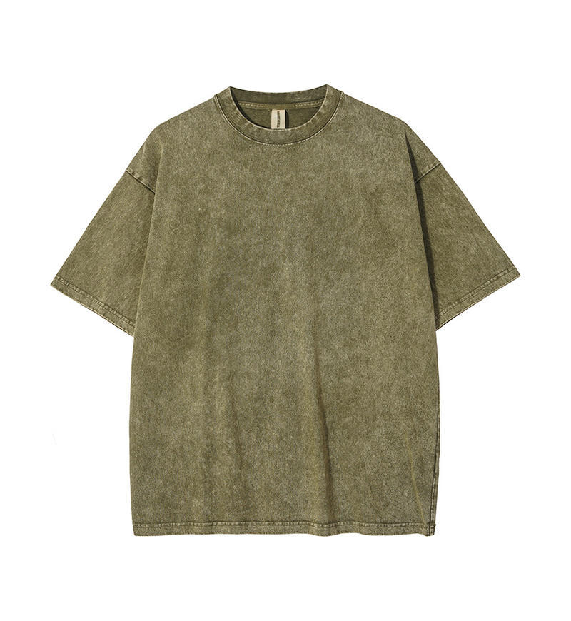 Transfronterizo europeo y americano pesado copo de nieve frito algodón retro lavado y viejo OVERSIZE camiseta de manga corta personalizada de marca de moda de bricolaje