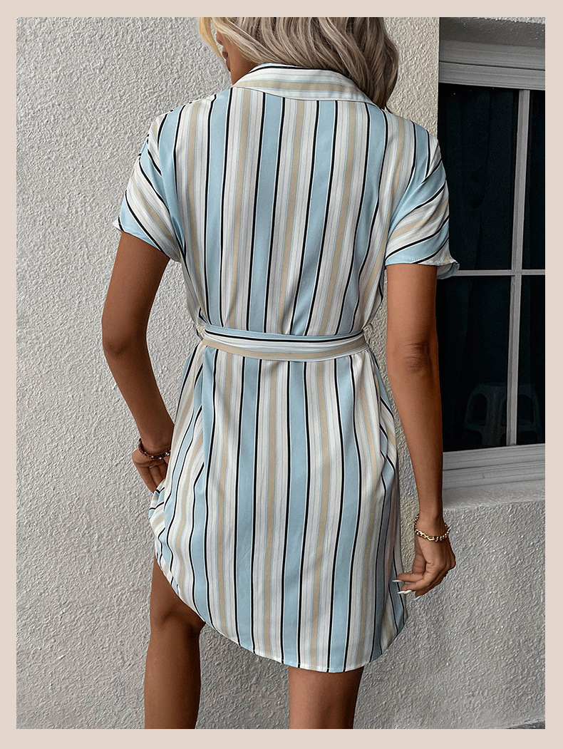 Camicia da donna, gonna a maniche corte, polo, a righe, abito da pendolare_voghion.com