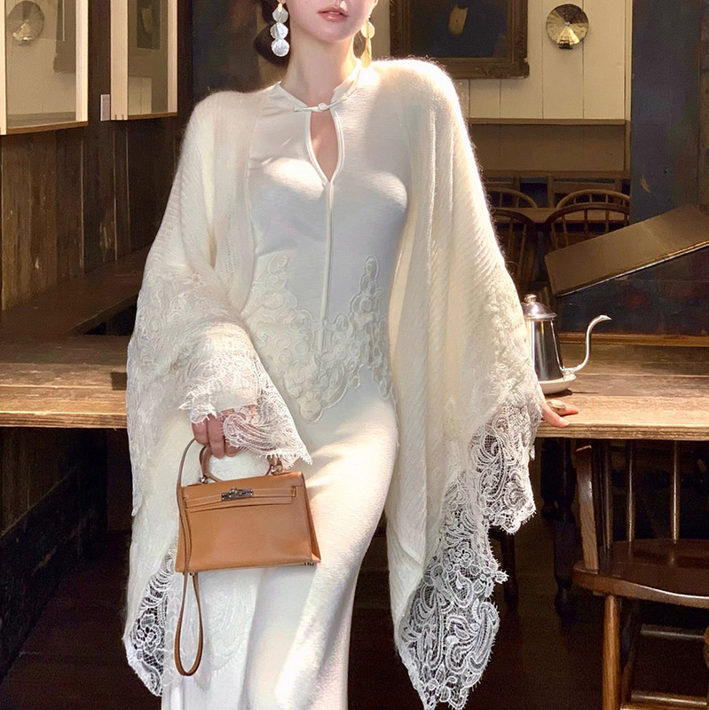 [Porcelain Blossom] New Chinoiserie Retro Plate Cheongsam Slim Dress with Soft Waxy Knitted Cardigan