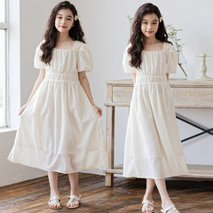 女童連衣裙2024夏裝新款洋氣童裝泡泡袖公主裙韓版兒童仙女裙子