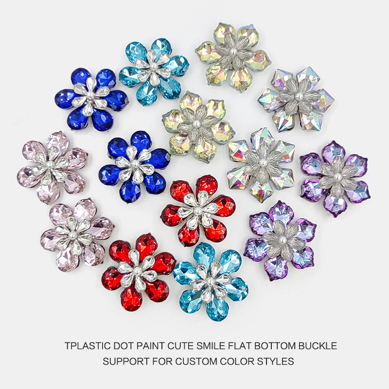 High-end fashion diy accessories flat bottom crystal gem diamond six-petal flower accessories hair accessories mobile phone case metal buckle