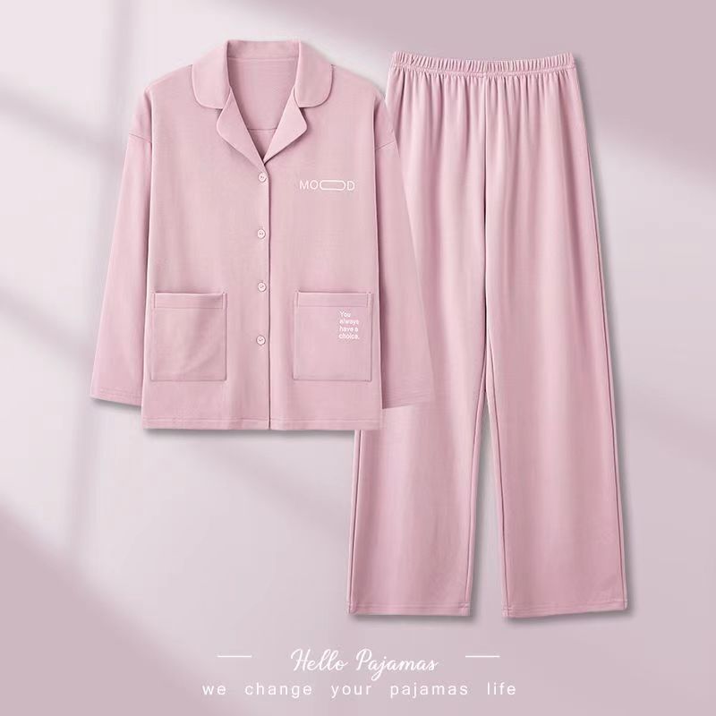 Pijamas casuales de algodón para mujeres primavera, otoño, invierno 2024 nuevo cardigan de manga larga simple conjunto de ropa de hogar