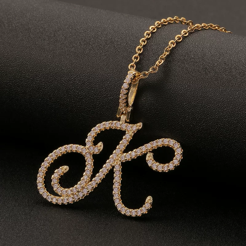 Подвес-цепочка из медной основы с позолотой 18K и цирконами, цепочка 45+5 см, подвеска 5 см