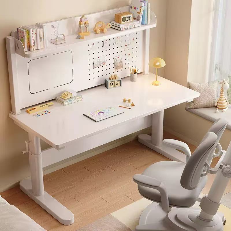 Solid wood desk, children's study desk and chair set, home office desk, bedside table, manual height-adjustable desk, pegboard computer desk Solid wood desk, children's study desk and chair set, home office desk, bedside table, manual height-adjustable desk, pegboard computer desk