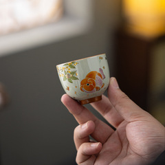 草木灰金鱼茶杯主人杯品茗杯功夫茶杯陶瓷单杯新中式茶室茶空间