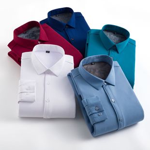 Brand High-end Warm One-piece Velvet Shirt Men's Solid Color Business Dress Professional Shirt Winter Non-ironing Clothes
